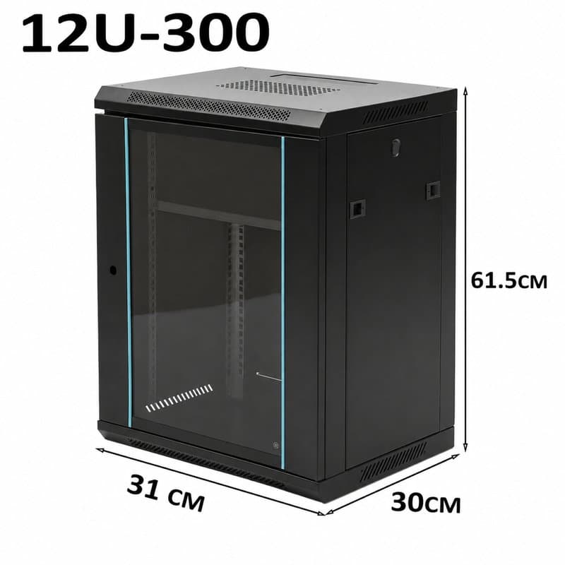 12U Black Server Rack Data Network Cabinet - Wall/Floor Mounted, Lockable thumbnail 2