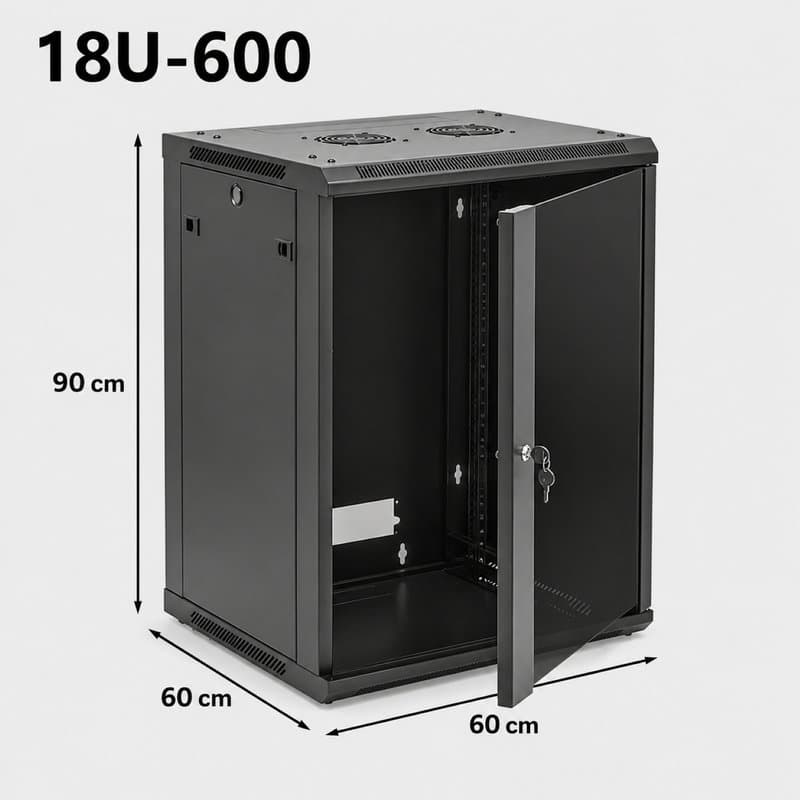19" 18U Network Data Cabinet - 600mm Wall Rack for Patch Panel, Switch & PDU thumbnail 2