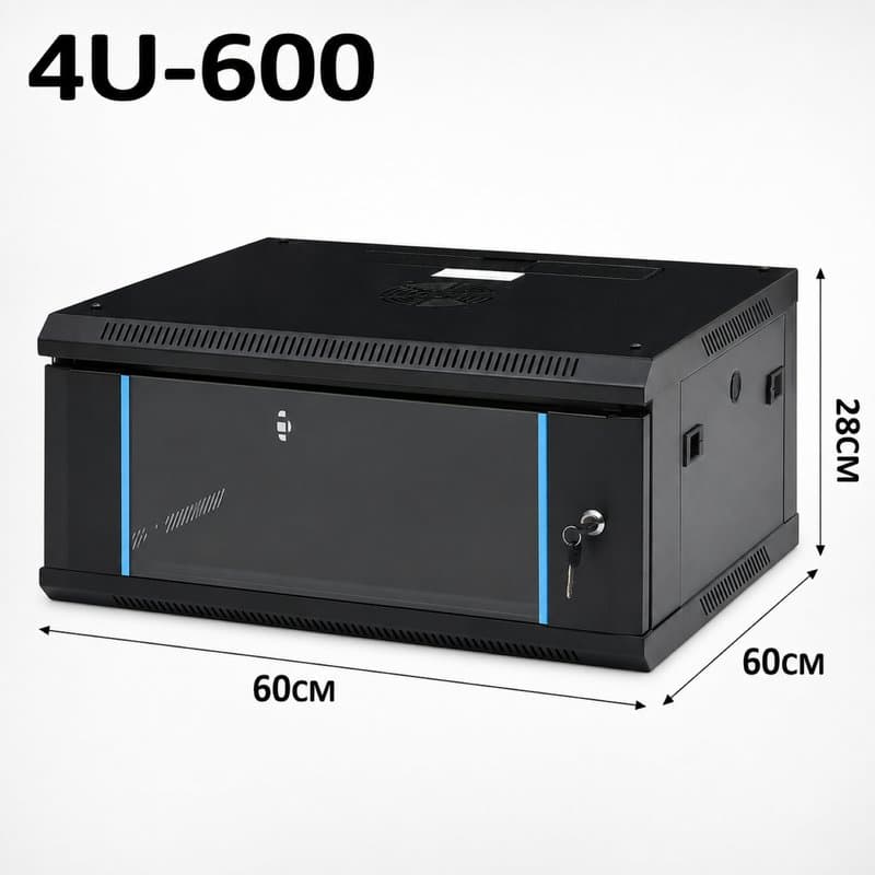 4U Server Rack Data Network Cabinet - Black, Wall/Floor Mounted, Lockable thumbnail 2