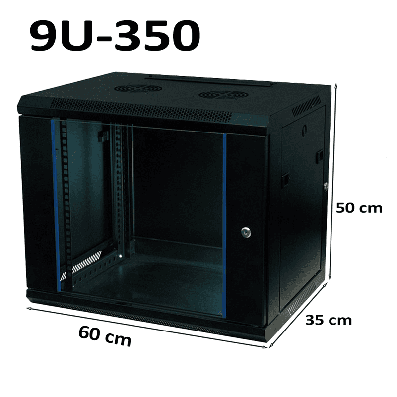 9U Server Rack Data Network Cabinet - Wall/Floor Mounted, Lockable (Black, 350mm Depth) thumbnail 2
