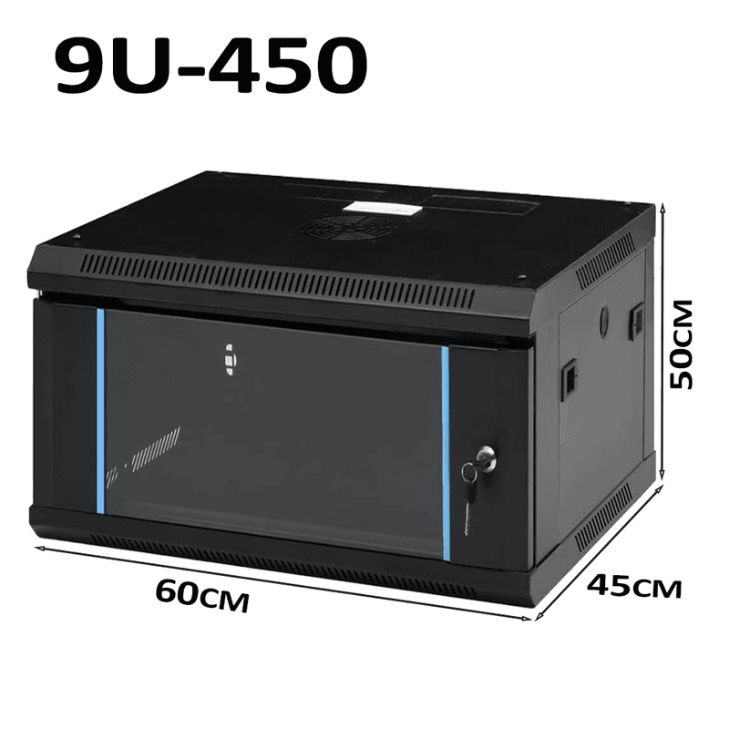 9U 450mm Server Rack Data Network Cabinet - Wall/Floor Mounted, Lockable, Black thumbnail 2