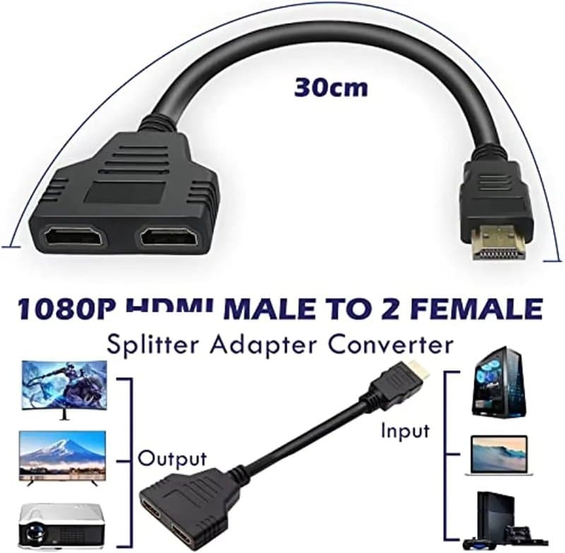 2-Way HDMI Splitter Cable – 1080P HDMI Male to Dual Female 1 in 2 Out Adapter for HDTV, PS3, LED, DVD Players & LCD Projectors thumbnail 9