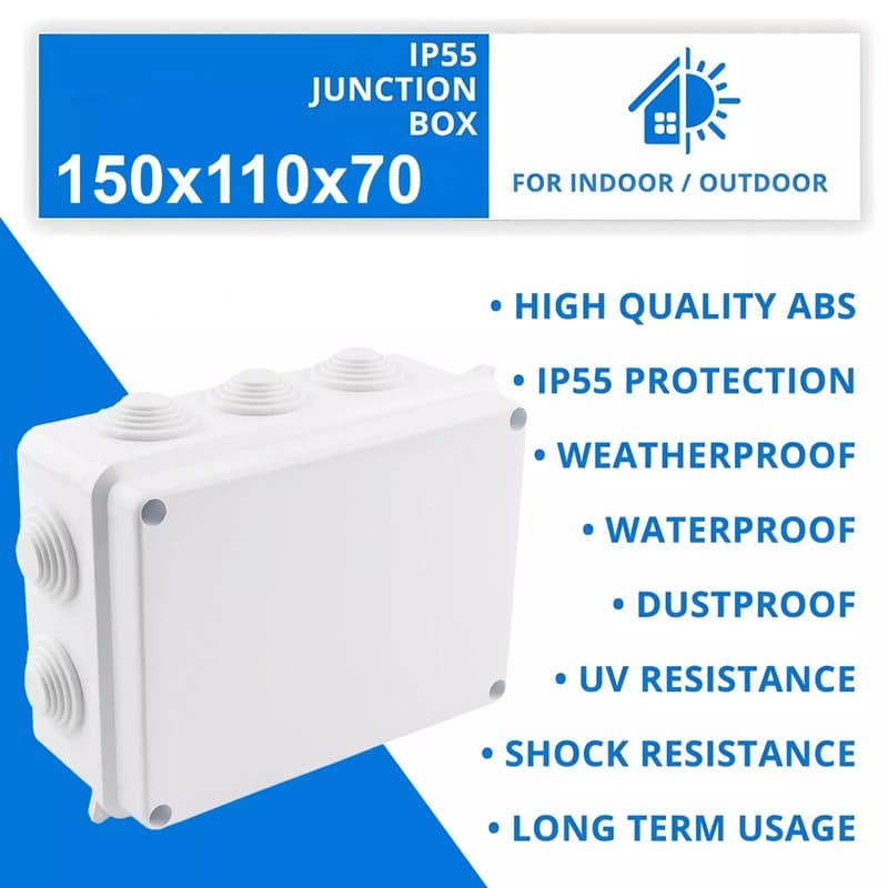 IP55 Waterproof PVC Junction Box 150×110×70mm Outdoor Enclosure Grey thumbnail 2
