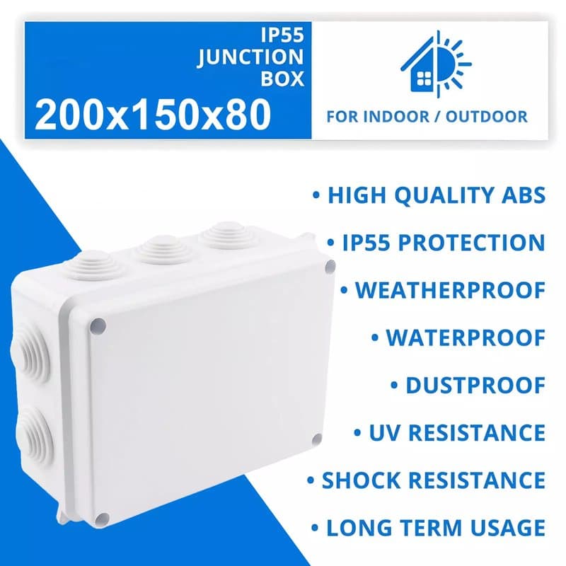 IPBOX Grey IP55 Waterproof Junction Box 200×155×80mm thumbnail 2