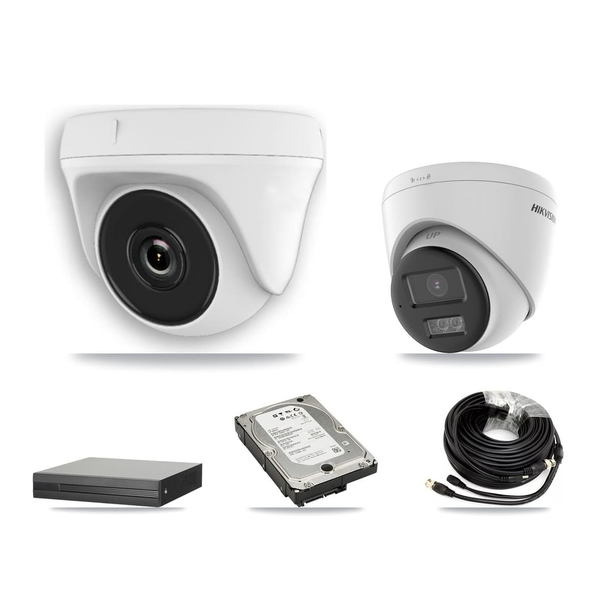 Hikvision 8-Channel 2MP – 5MP CCTV Kit — 2 DS-2CE78K0T-LTS 5MP Turret + 4 White HDT-2MP-N20W-2.8MM 2MP Dome Cameras + 5TB Recording (XVR-3108HS-5MP-LITE Recorder)
