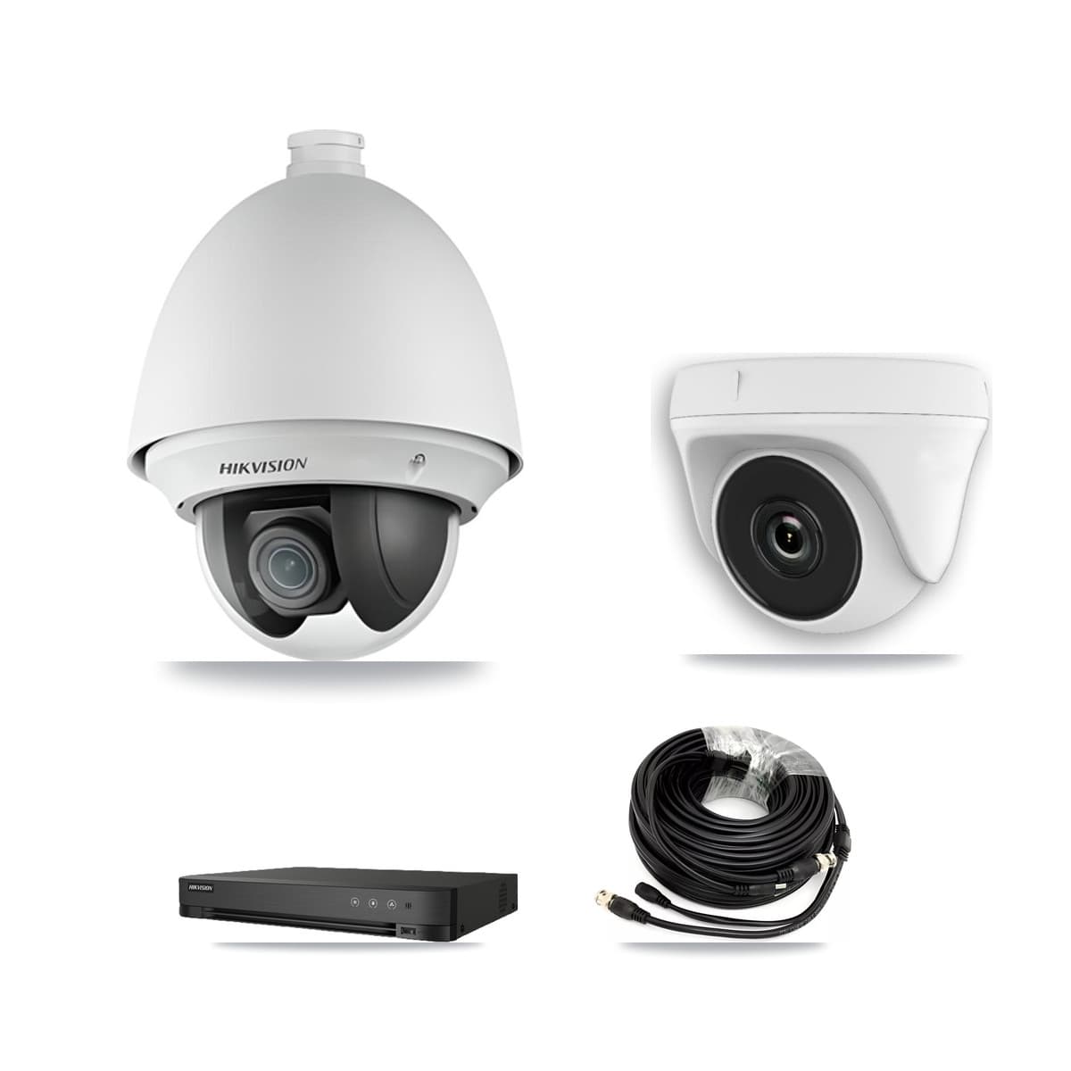 Hikvision 4-Channel 2MP CCTV Kit — 1 PTZ + 1 White Dome Cameras + 3TB Recording (DS-7204HGHI Recorder)