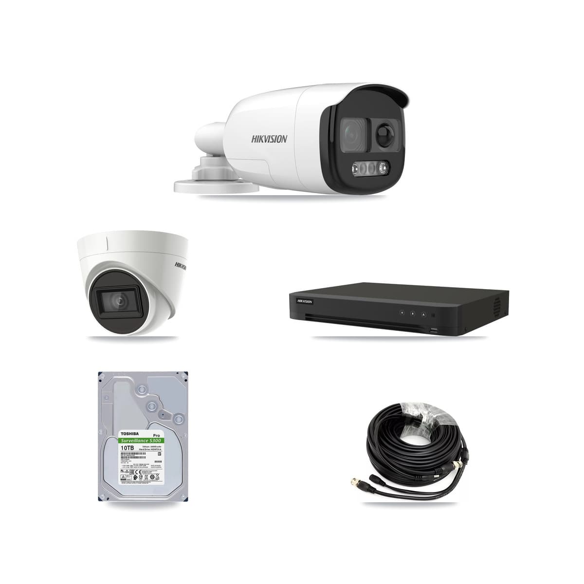 Hikvision 8-Channel 5MP – 4K CCTV Kit — 4 DS-2CE12KF3T-PIRXO 5MP Bullet + 2 DS-2CE78U1T-IT3F 4K Turret Cameras + 10TB Recording (IDS-7208HUHI-M1/XT Recorder)
