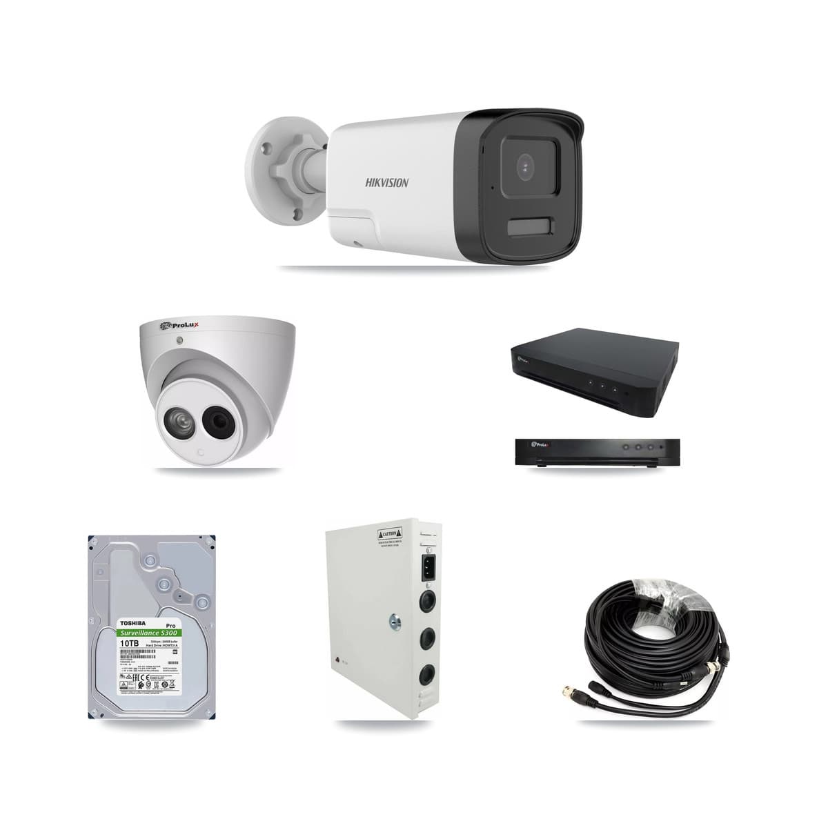 Hikvision & Prolux 16-Channel 4MP – 5MP CCTV Kit — 9 DS-2CE17K0T 5MP Bullet + 1 PXC-612C4W-A 4MP Turret Cameras + 10TB Recording (PXD-8216 Recorder)