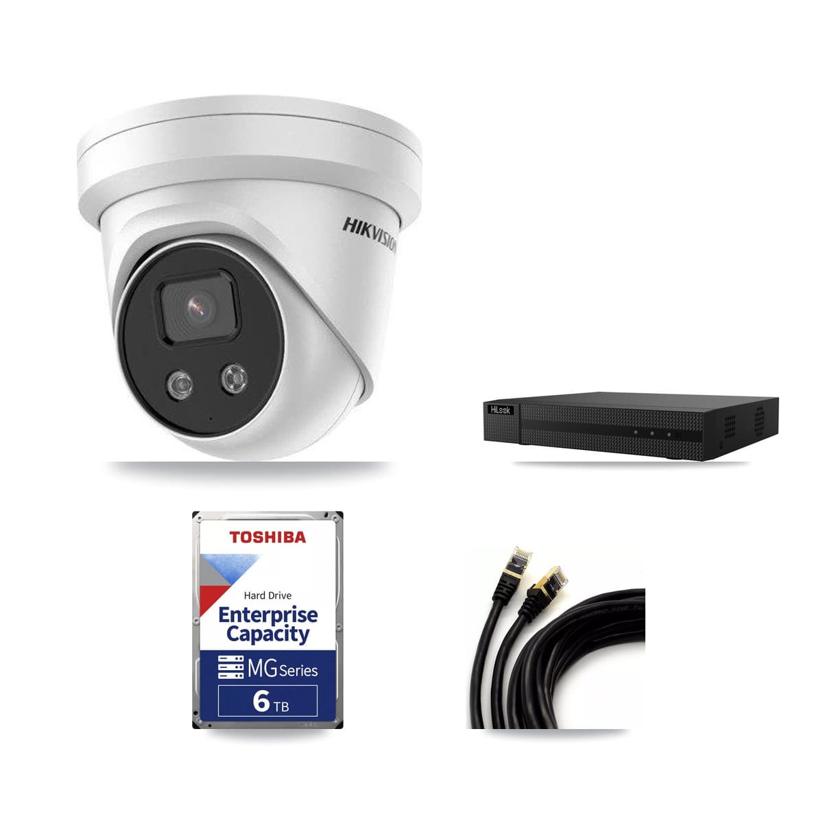 Hikvision & HiLook 8-Channel 5MP CCTV Kit — 4 Turret Cameras + 6TB Recording (NVR-108MH-D Recorder) - Image 1