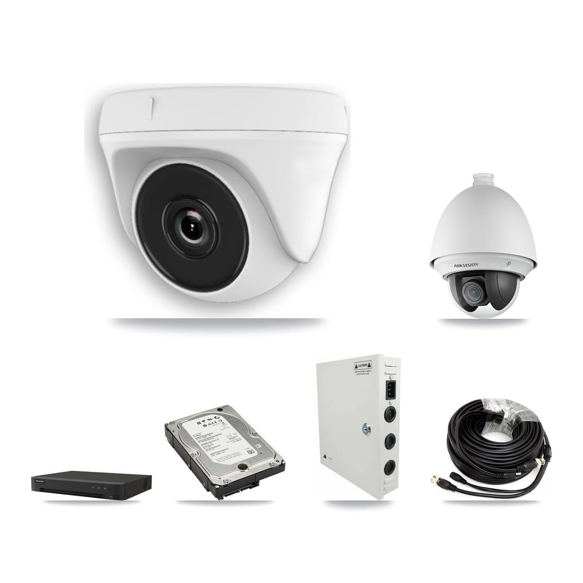 Hikvision 16-Channel 2MP CCTV Kit — 1 DS-2AE4225T PTZ + 7 White HDT-2MP-N20W Dome Cameras + 5TB Recording
