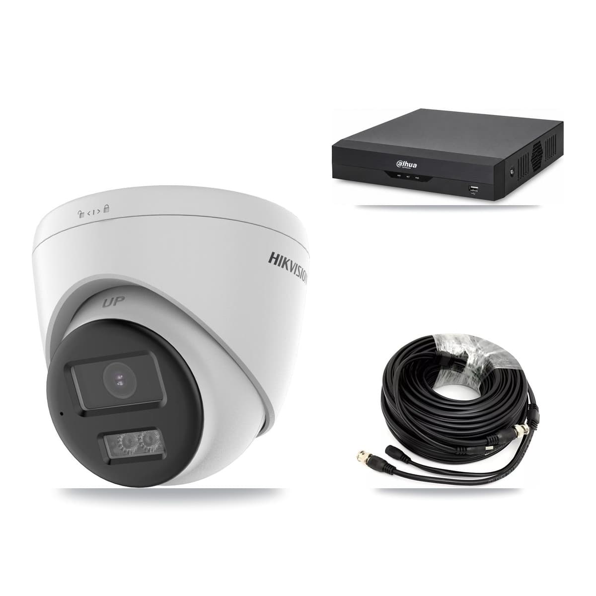 Hikvision & Dahua 4-Channel 5MP CCTV Kit — 2 DS-2CE78K0T-LTS Turret Cameras + 3TB Recording (DH-XVR5104HS-4KL-I2 Recorder) - Image 1