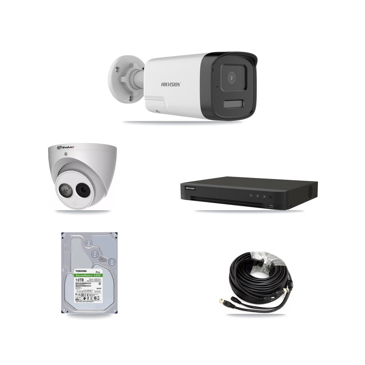 Hikvision & Prolux 16-Channel 4MP – 5MP CCTV Kit — 6 DS-2CE17K0T 5MP Bullet + 1 PXC-612C4W-A 4MP Turret Cameras + 10TB Recording (IDS-7216HQHI Recorder) - Image 1