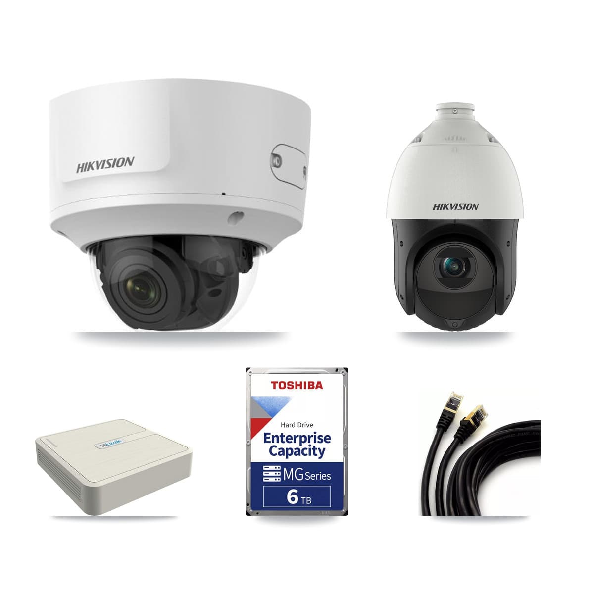 Hikvision & HiLook 8-Channel 2MP – 4MP CCTV Kit — 7 2MP Dome + 1 4MP PTZ Cameras + 6TB Recording (NVR-108H-D Recorder) - Image 1