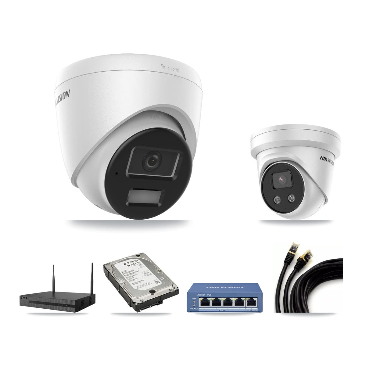 Hikvision & HiLook 4-Channel 4MP – 5MP CCTV Kit — 3 4MP + 1 5MP Turret Cameras + 5TB Recording - Image 1