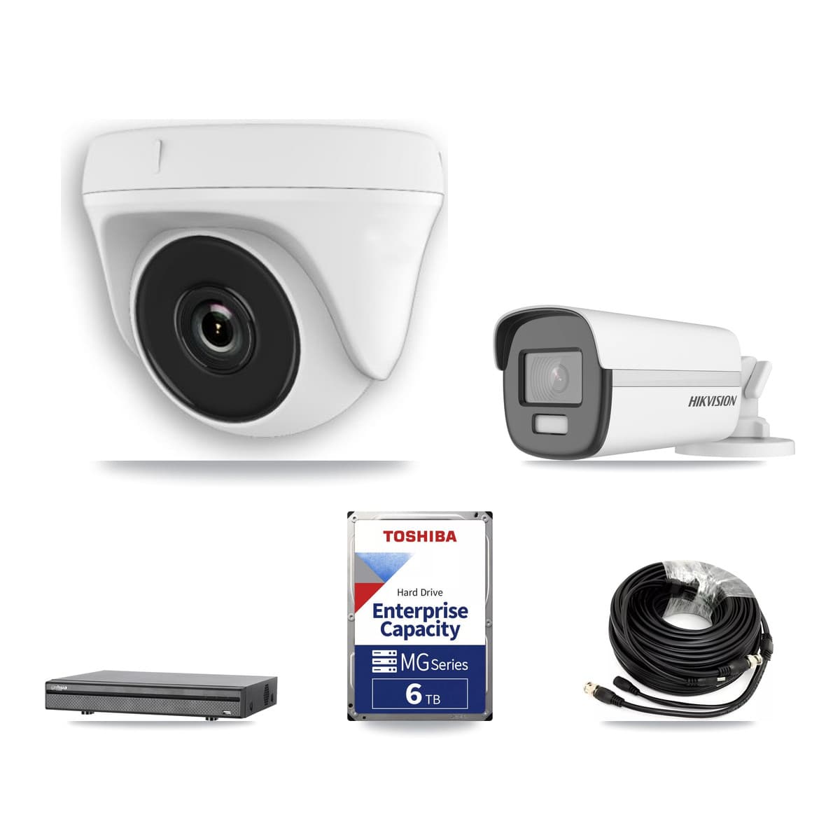 Hikvision & Dahua 8-Channel 2MP – 4K CCTV Kit — 1 4K Bullet + 6 White 2MP Dome Cameras + 6TB Recording (DH-XVR5108H Recorder) - Image 1