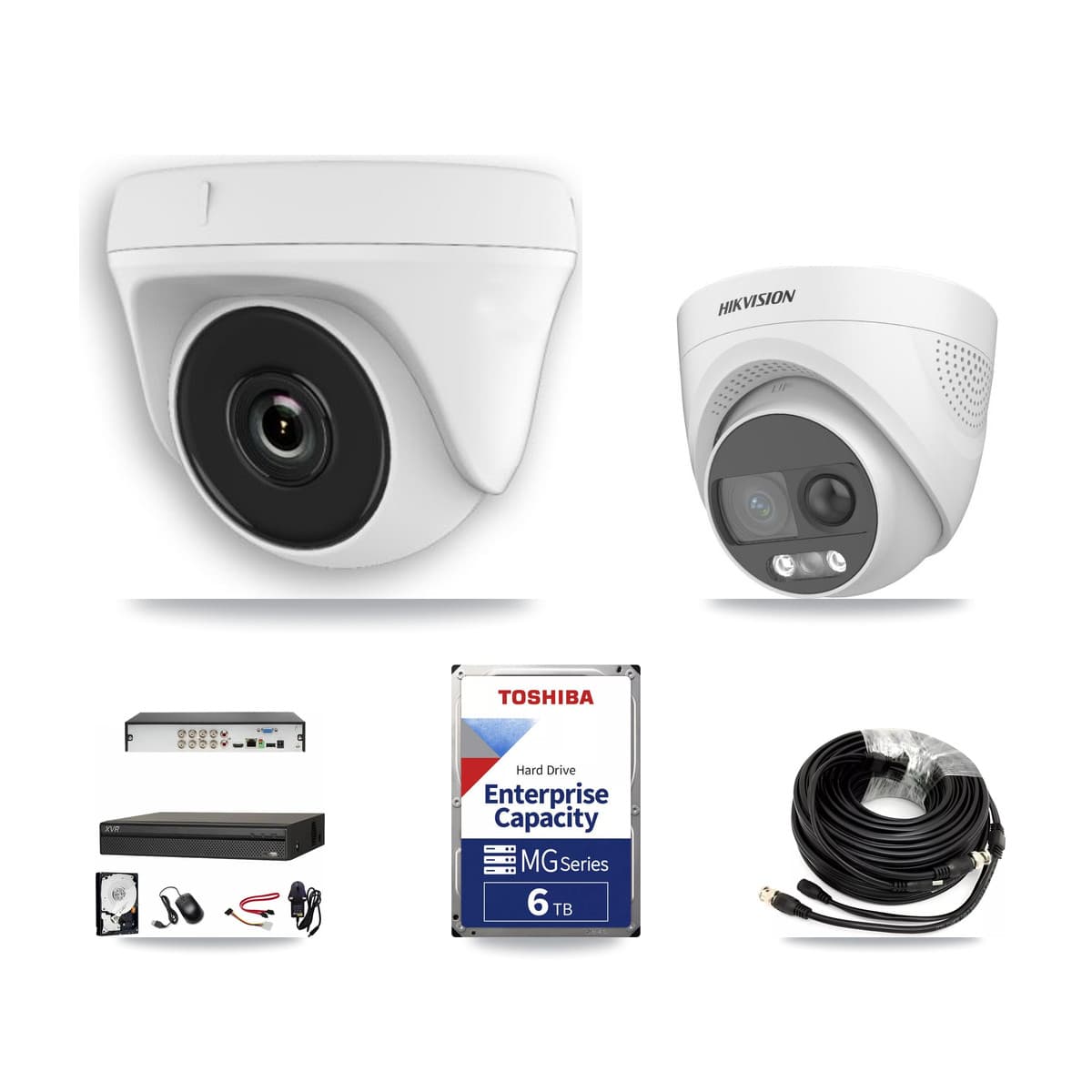 Hikvision & Dahua 8-Channel 2MP – 5MP CCTV Kit — 2 DS-2CE72KF3T 5MP Turret + 6 White HDT-2MP-N20W 2MP Dome Cameras + 6TB Recording - Image 1