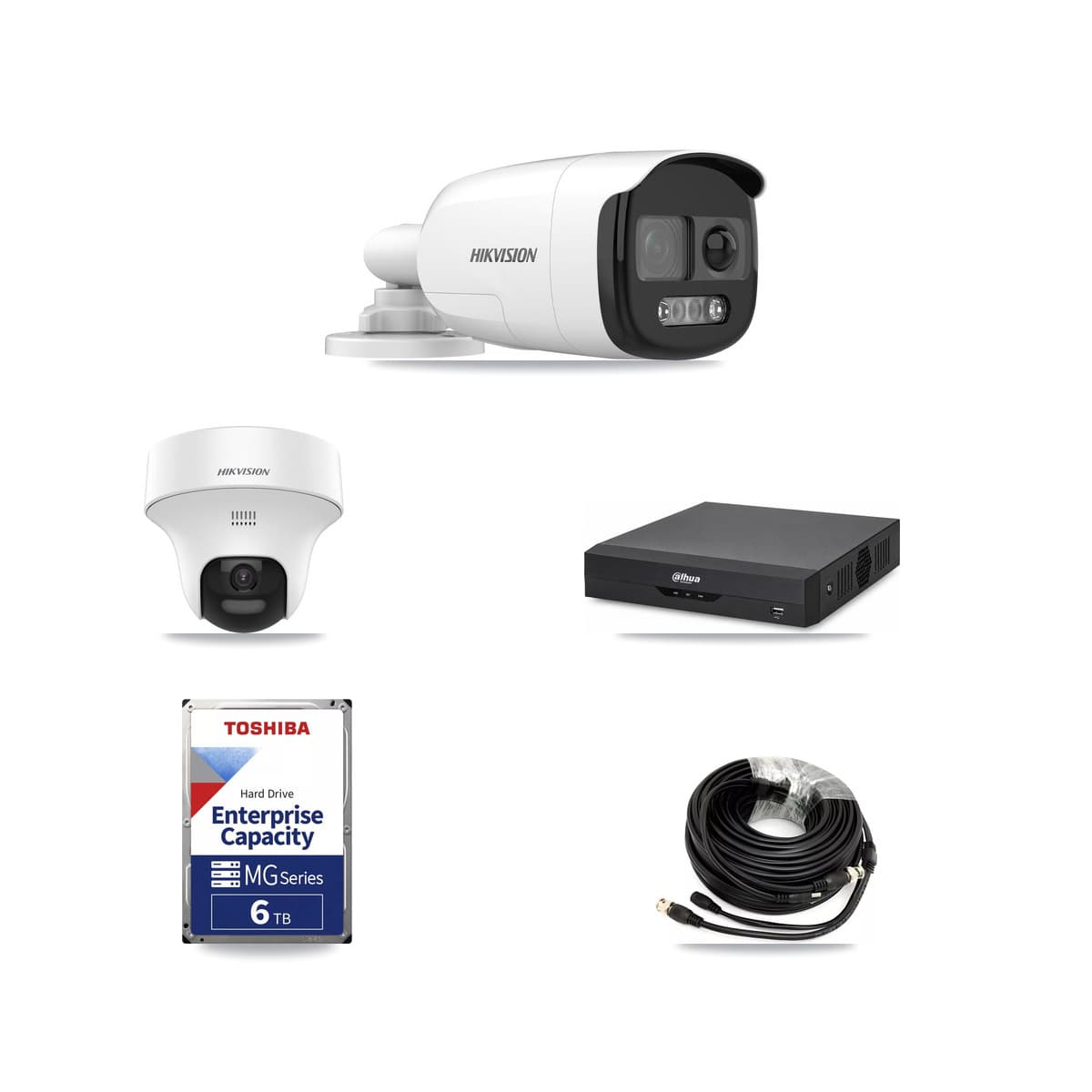 Hikvision & Dahua 4-Channel 5MP CCTV Kit — 1 DS-2CE12KF3T Bullet + 1 DS-2CE70K0T Turret Cameras + 6TB Recording - Image 1