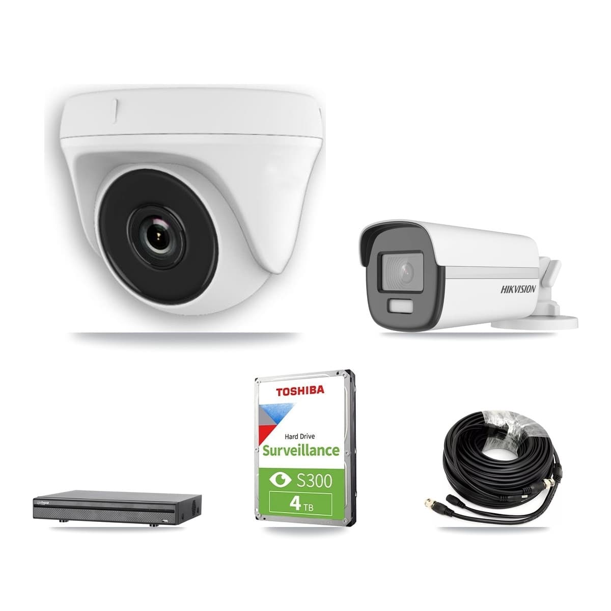 Hikvision & Dahua 8-Channel 2MP – 4K CCTV Kit — 1 4K Bullet + 2 White 2MP Dome Cameras + 4TB Recording (DH-XVR5108H Recorder) - Image 1