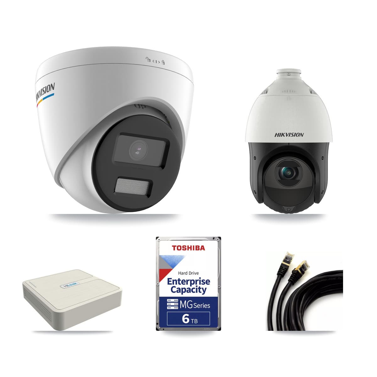 Hikvision & HiLook 8-Channel 2MP – 4MP CCTV Kit — 7 2MP Turret + 1 4MP PTZ Cameras + 6TB Recording (NVR-108H-D Recorder) - Image 1