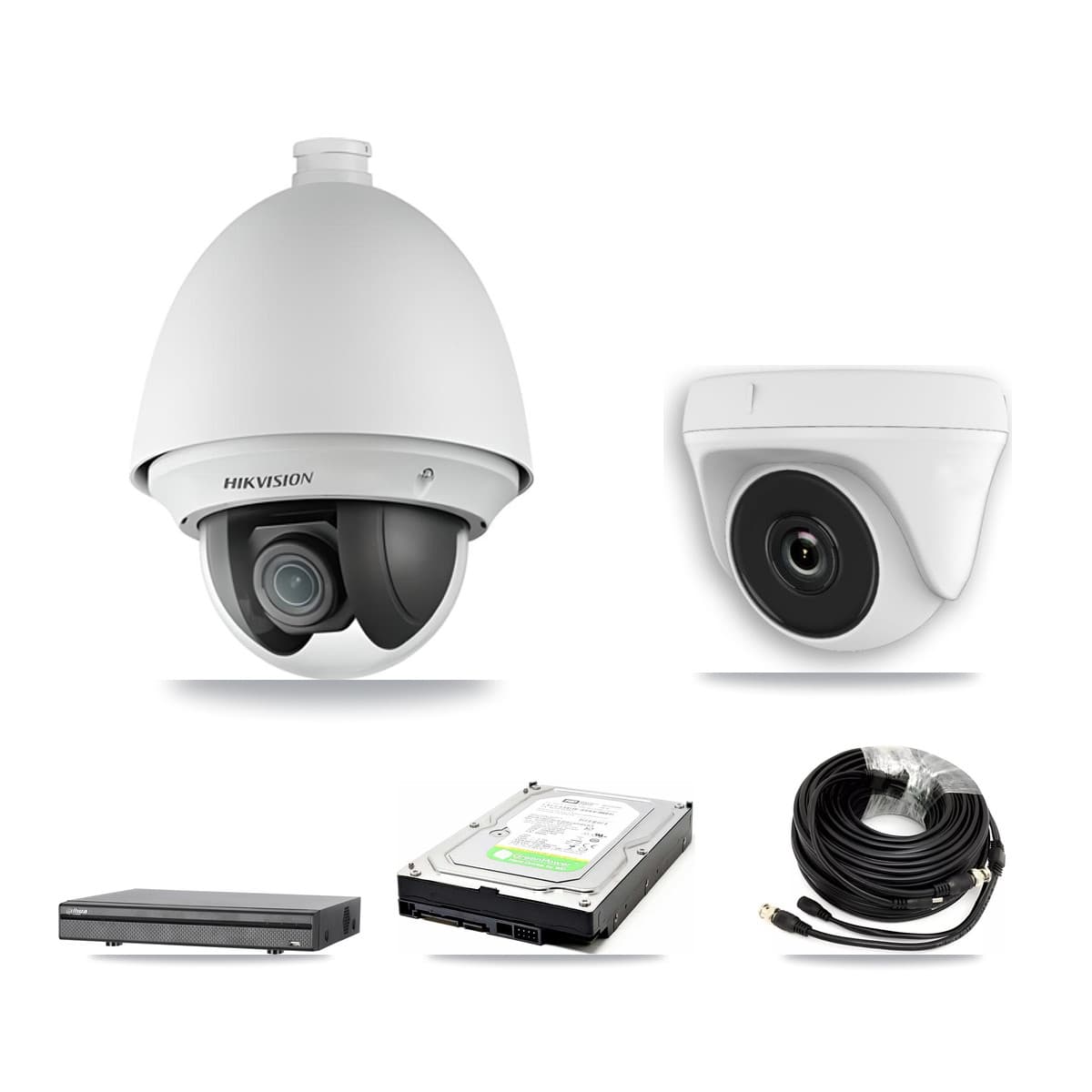 Hikvision & Dahua 8-Channel 2MP CCTV Kit — 1 PTZ + 1 White Dome Cameras + 1TB Recording (DH-XVR5108H Recorder) - Image 1