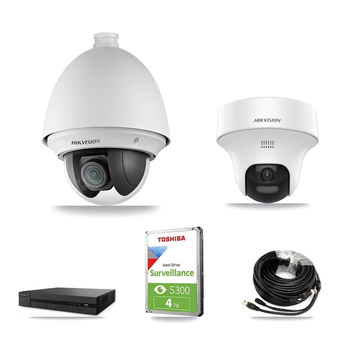 Hikvision 8-Channel 2MP – 5MP CCTV Kit — 1 DS-2AE4225T 2MP PTZ + 1 DS-2CE70K0T 5MP Turret Cameras + 4TB Recording (DVR-8CH Recorder) - Image 1