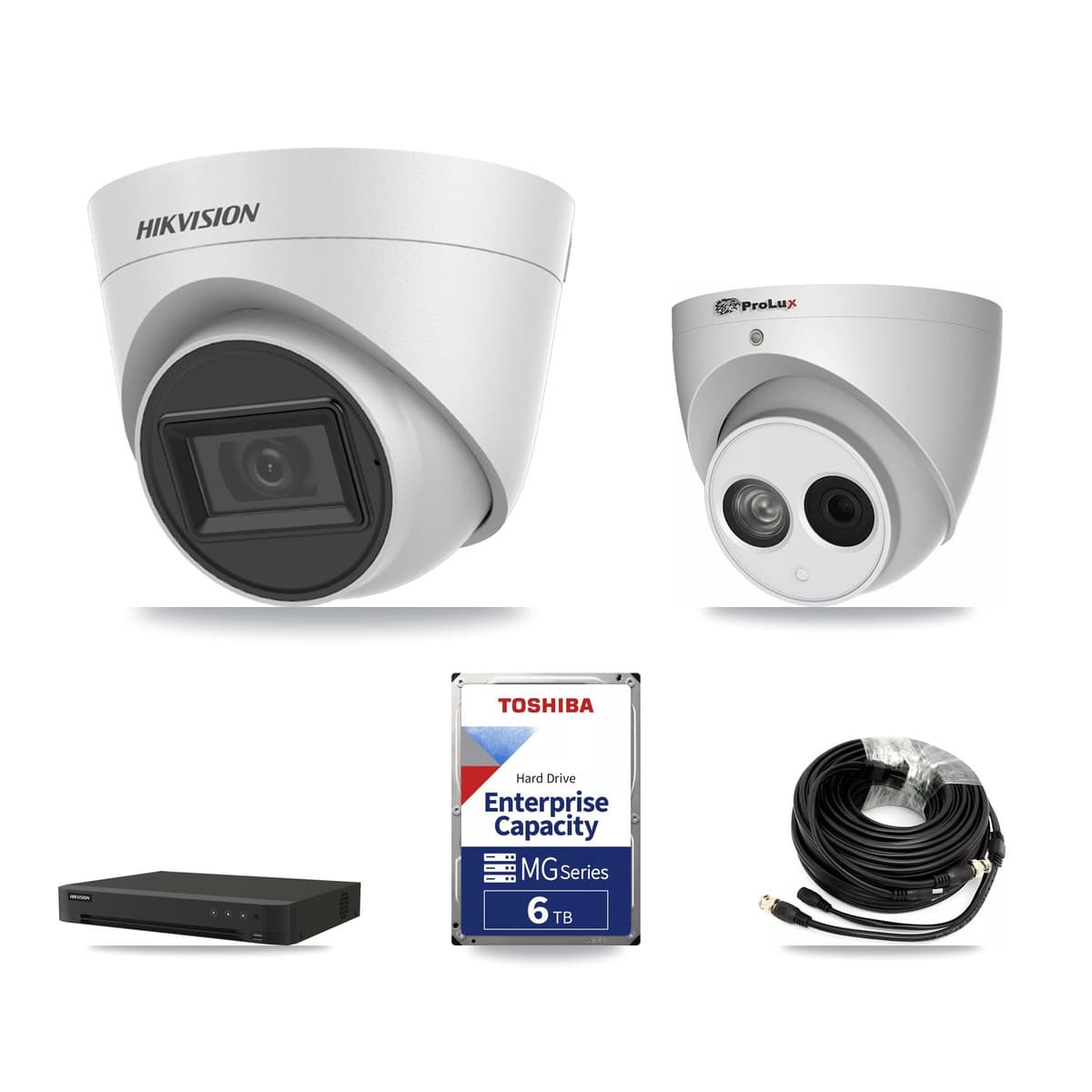 Hikvision & Prolux 16-Channel 4MP – 5MP CCTV Kit — 4 White 5MP + 1 4MP Turret Cameras + 6TB Recording (IDS-7216HQHI Recorder) - Image 1