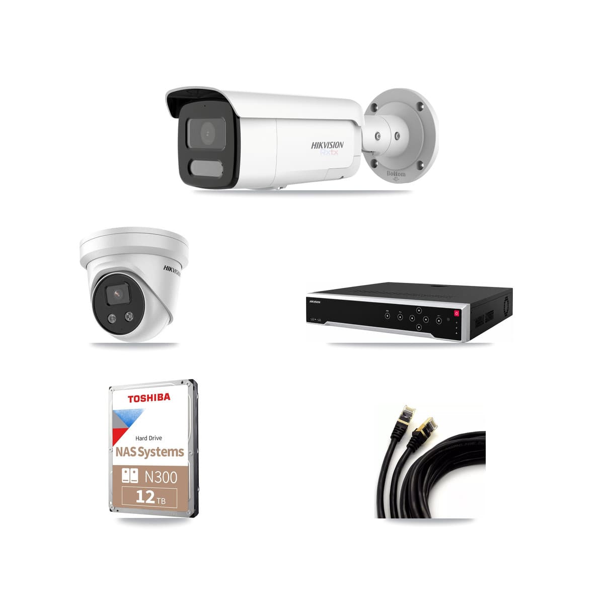 Hikvision 32-Channel 5MP – 4K CCTV Kit — 6 4K Bullet + 6 5MP Turret Cameras + 2× 12TB Recording