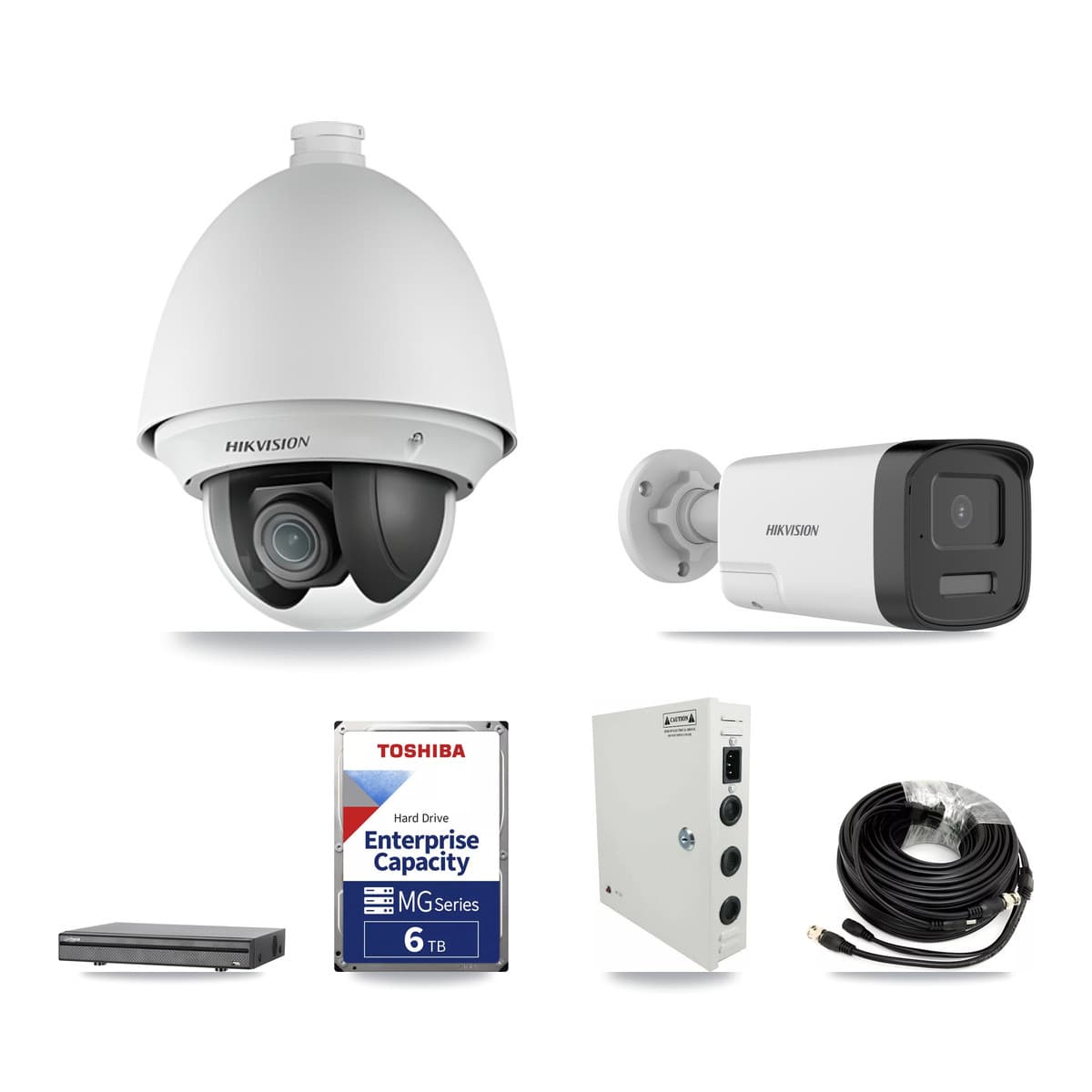 Hikvision & Dahua 8-Channel 2MP – 5MP CCTV Kit — 3 DS-2AE4225T 2MP PTZ + 3 DS-2CE17K0T 5MP Bullet Cameras + 6TB Recording - Image 1