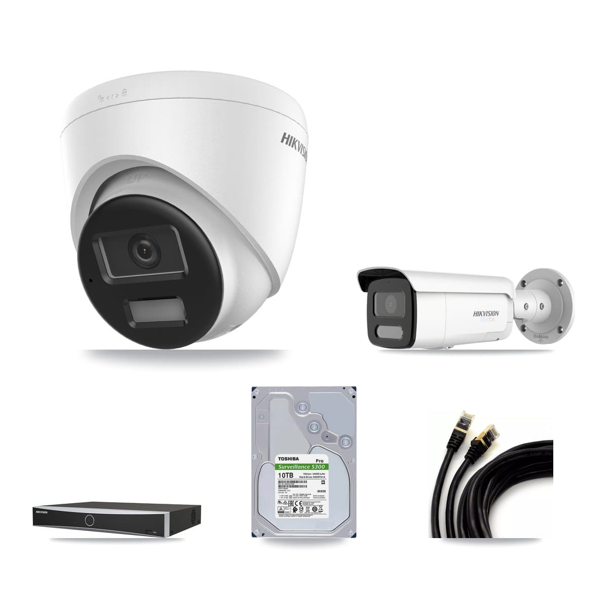 Hikvision 4-Channel 4K CCTV Kit — 3 Turret + 1 Bullet Cameras + 10TB Recording
