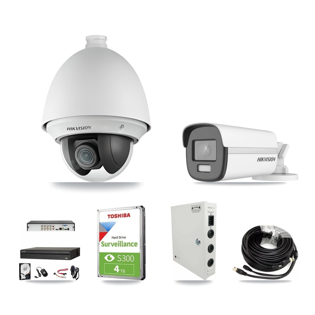 Hikvision & Dahua 8-Channel 2MP – 4K CCTV Kit — 2 2MP PTZ + 1 4K Bullet Cameras + 4TB Recording (XVR-3108AD Recorder) - Image 1