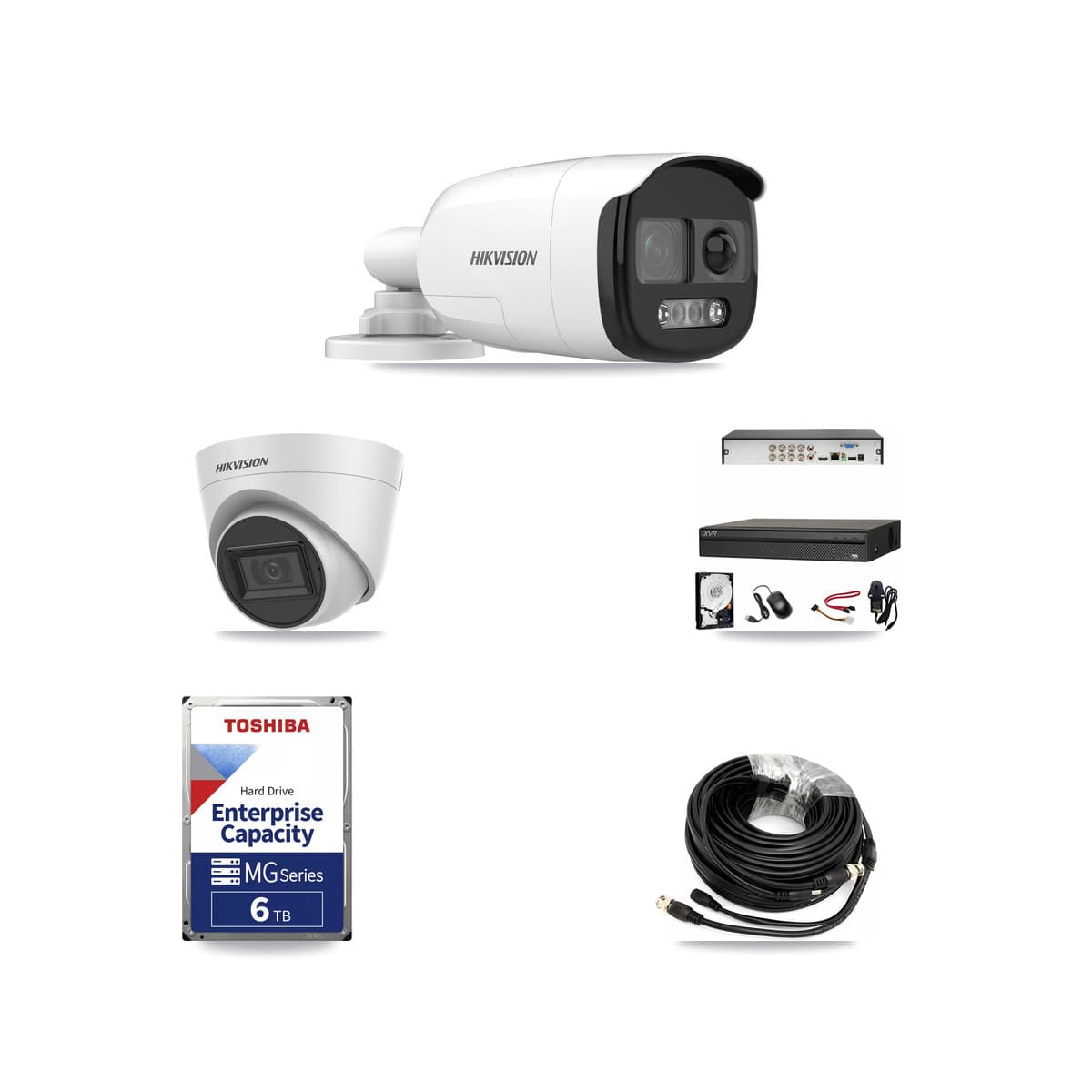 Hikvision & Dahua 8-Channel 5MP CCTV Kit — 1 Bullet + 1 White Turret Cameras + 6TB Recording - Image 1