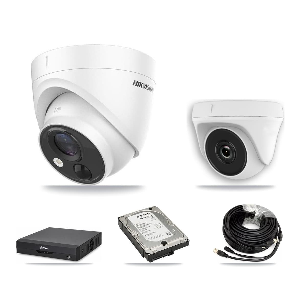 Hikvision & Dahua 4-Channel 2MP – 5MP CCTV Kit — 3 5MP Turret + 1 2MP Dome Cameras + 5TB Recording - Image 1