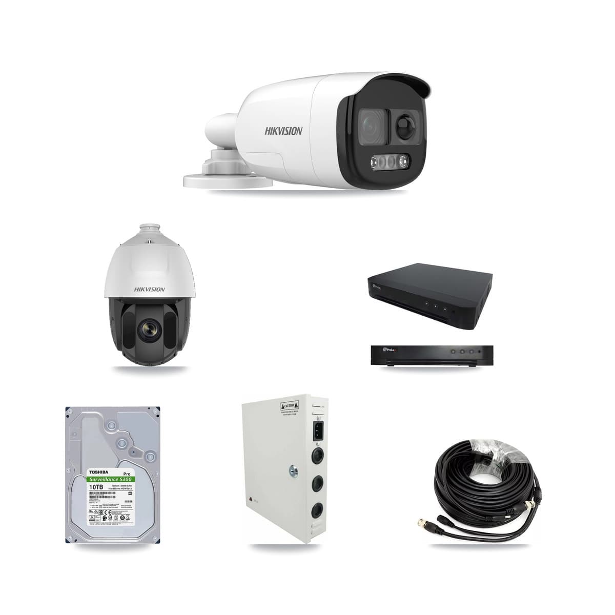 Hikvision & Prolux 16-Channel 2MP – 5MP CCTV Kit — 1 DS-2AE5225TI 2MP PTZ + 8 DS-2CE12KF3T 5MP Bullet Cameras + 10TB Recording - Image 1