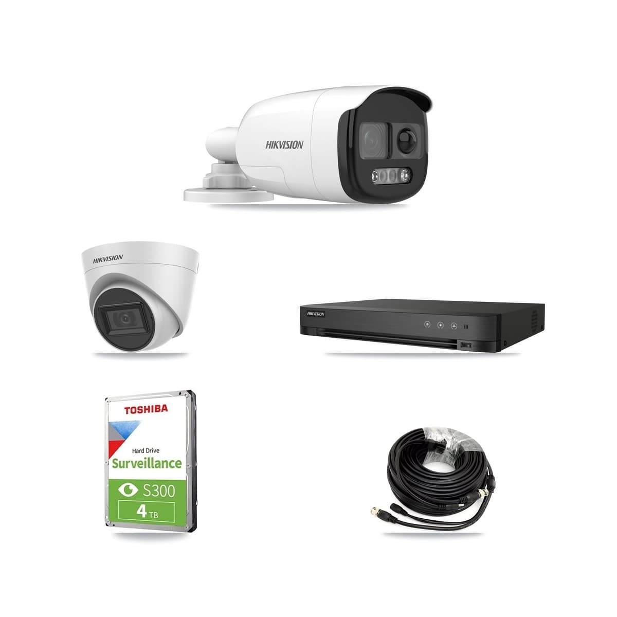 Hikvision 4-Channel 5MP CCTV Kit — 1 Bullet + 1 White Turret Cameras + 4TB Recording (IDS-7204HQHI Recorder) - Image 1