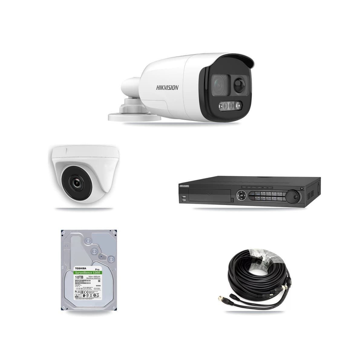Hikvision 32-Channel 2MP – 5MP CCTV Kit — 7 5MP Bullet + 1 White 2MP Dome Cameras + 10TB Recording (DS-7332HQHI Recorder) - Image 1
