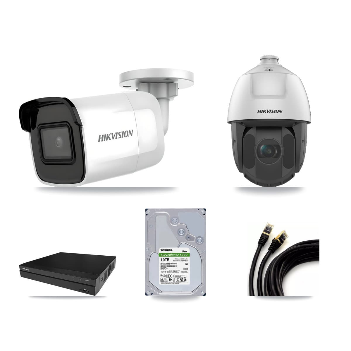 Hikvision & Prolux 8-Channel 2MP – 4K CCTV Kit — 4 4K Bullet + 1 2MP PTZ Cameras + 10TB Recording