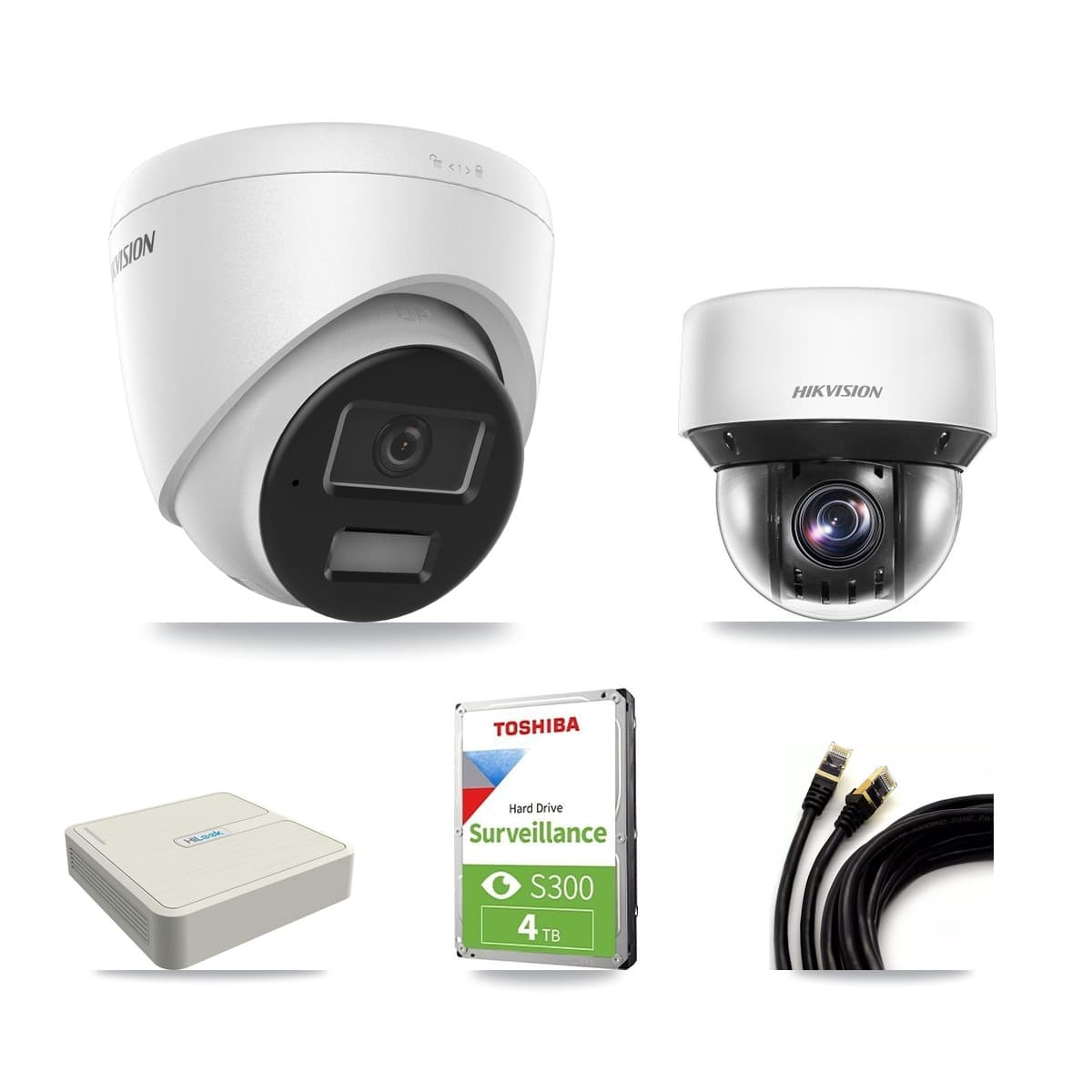 Hikvision & HiLook 8-Channel 4MP CCTV Kit — 1 DS-2CD1343G2 Turret + 1 DS-2DE4A425IW PTZ Cameras + 4TB Recording - Image 1
