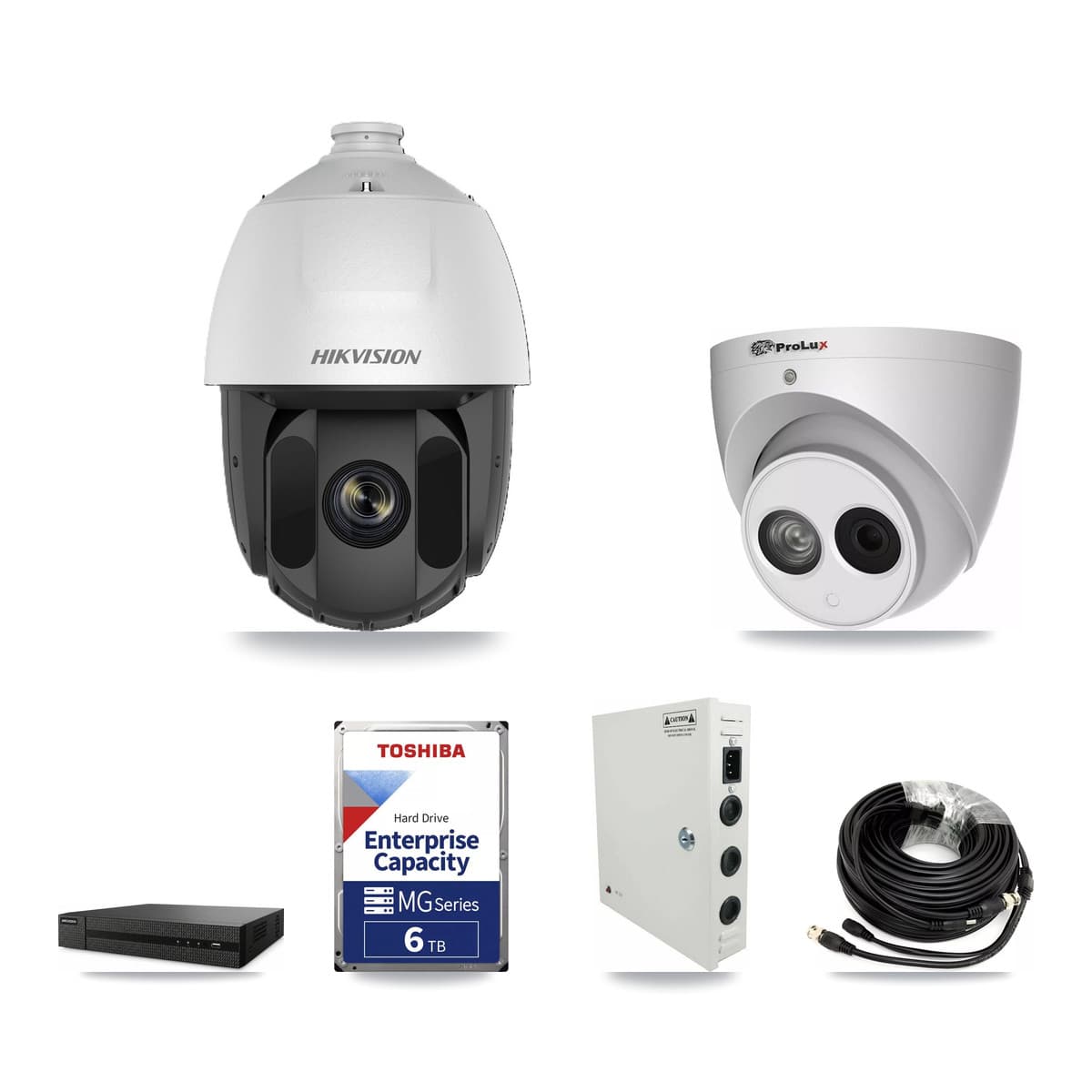 Hikvision & Prolux 8-Channel 2MP – 4MP CCTV Kit — 3 2MP PTZ + 3 4MP Turret Cameras + 6TB Recording (DVR-8CH Recorder) - Image 1