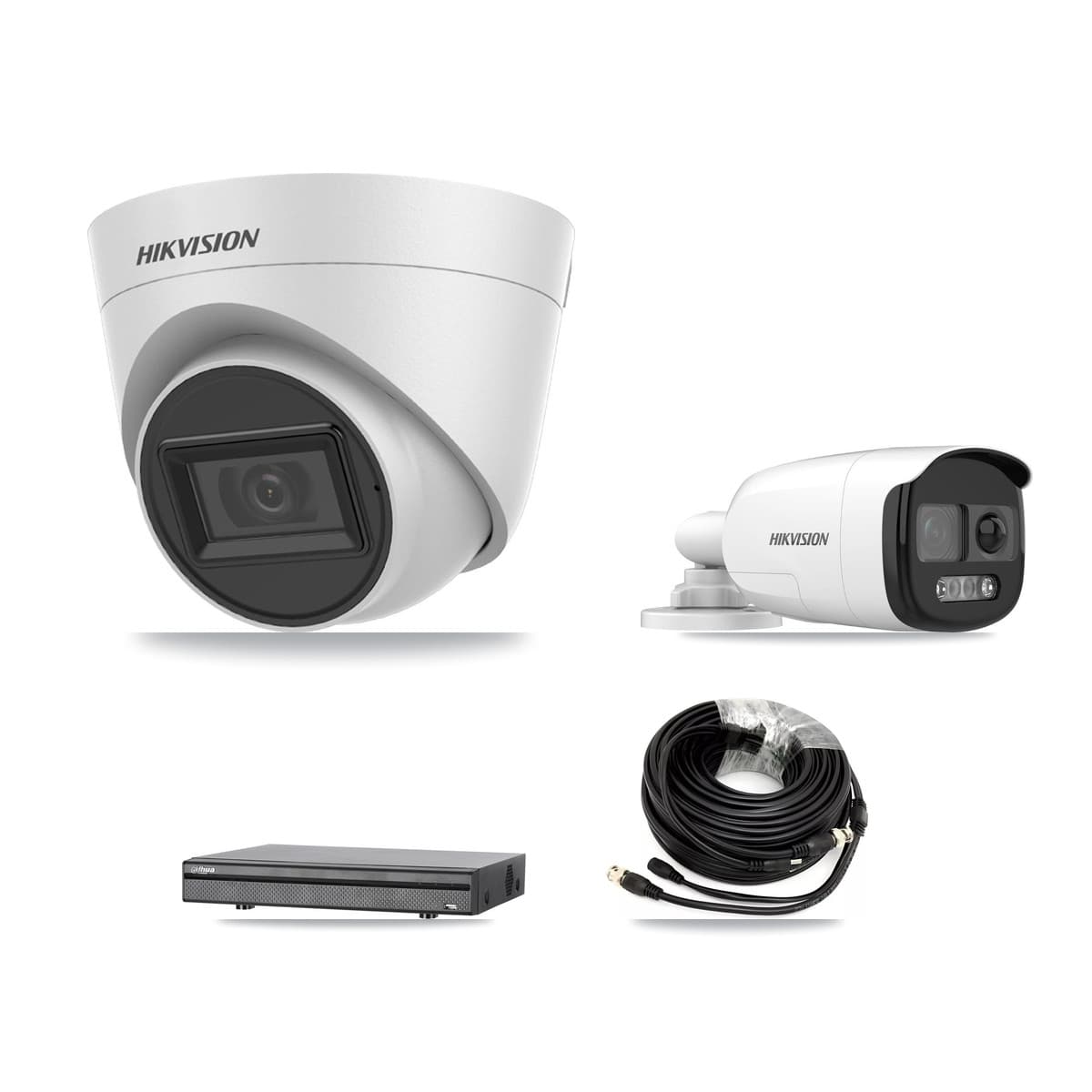 Hikvision & Dahua 8-Channel 5MP CCTV Kit — 1 Bullet + 5 White Turret Cameras + 8TB Recording (DH-XVR5108H Recorder)