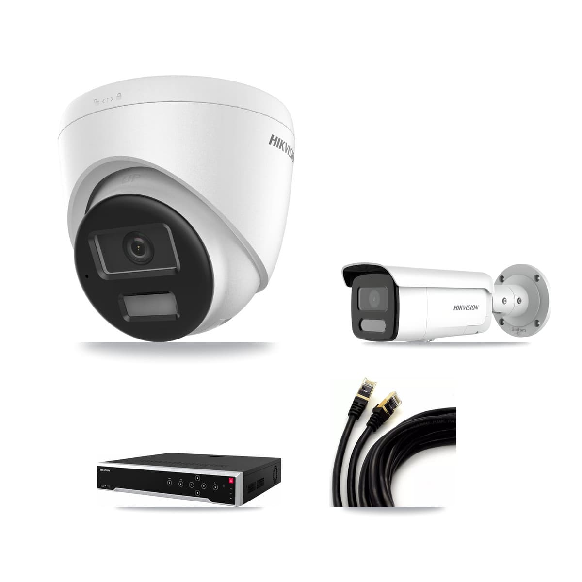 Hikvision 32-Channel 4MP – 4K CCTV Kit — 2 DS-2CD1383G2-LIUF/SL 4K Turret + 2 DS-2CD2T47G2H-LISU/SL 4MP Bullet Cameras + 8TB Recording (DS-7732NI-M4/24P Recorder) - Image 1