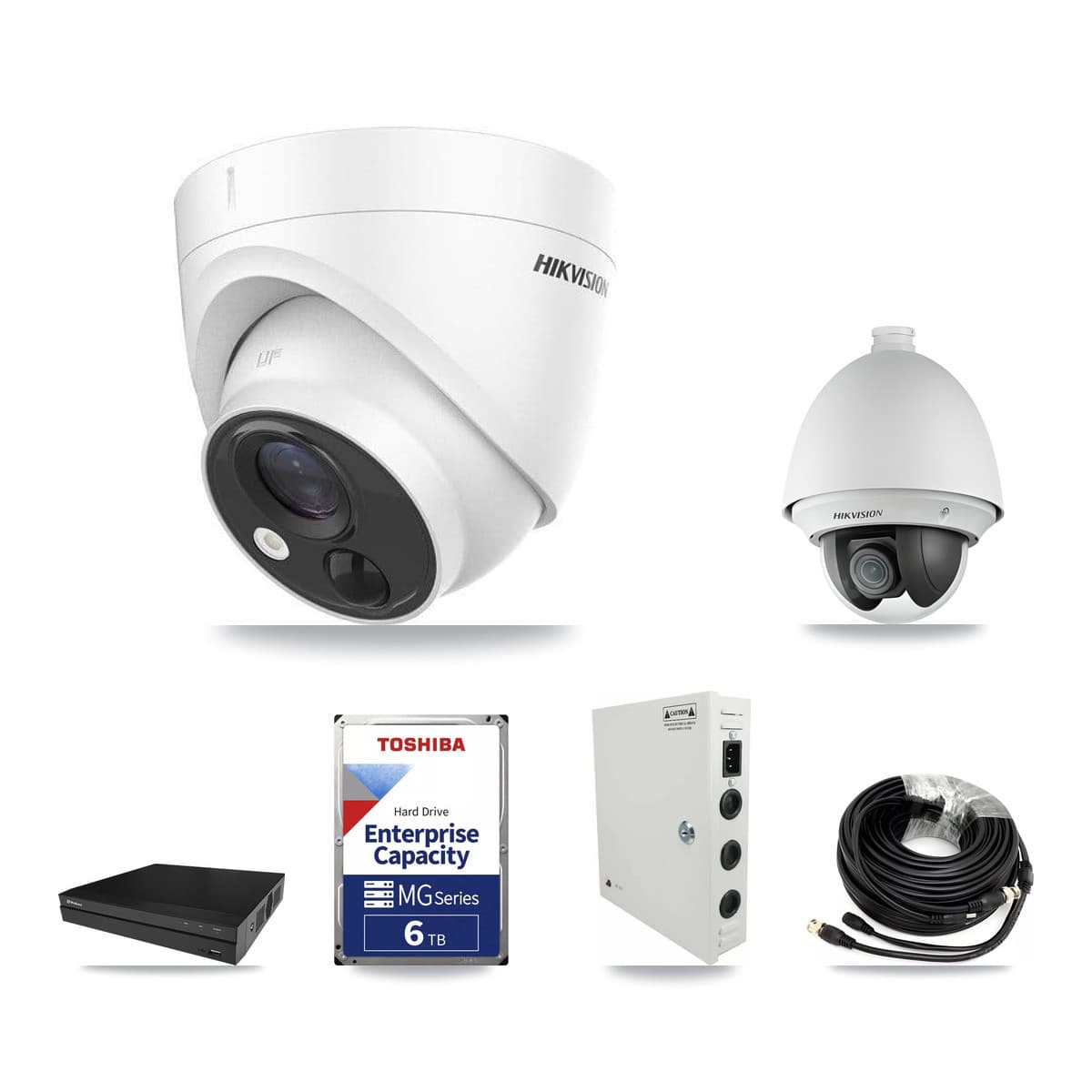 Hikvision & Prolux 8-Channel 2MP – 5MP CCTV Kit — 1 DS-2AE4225T 2MP PTZ + 4 DS-2CE71H0T 5MP Turret Cameras + 6TB Recording