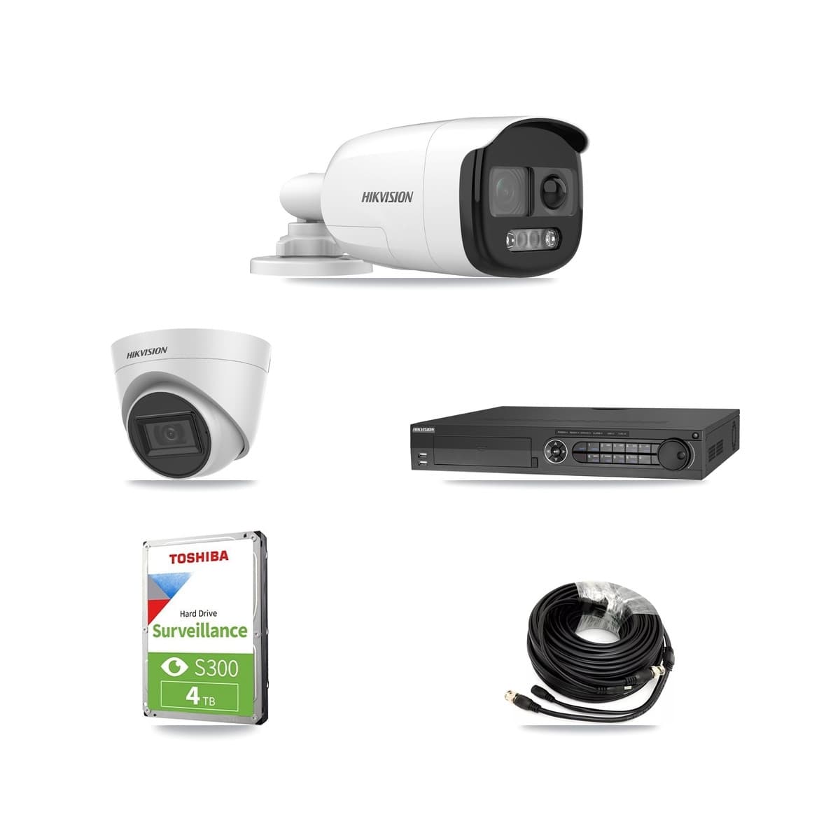 Hikvision 32-Channel 5MP CCTV Kit — 1 Bullet + 1 White Turret Cameras + 4TB Recording (IDS-7332HUHI Recorder) - Image 1