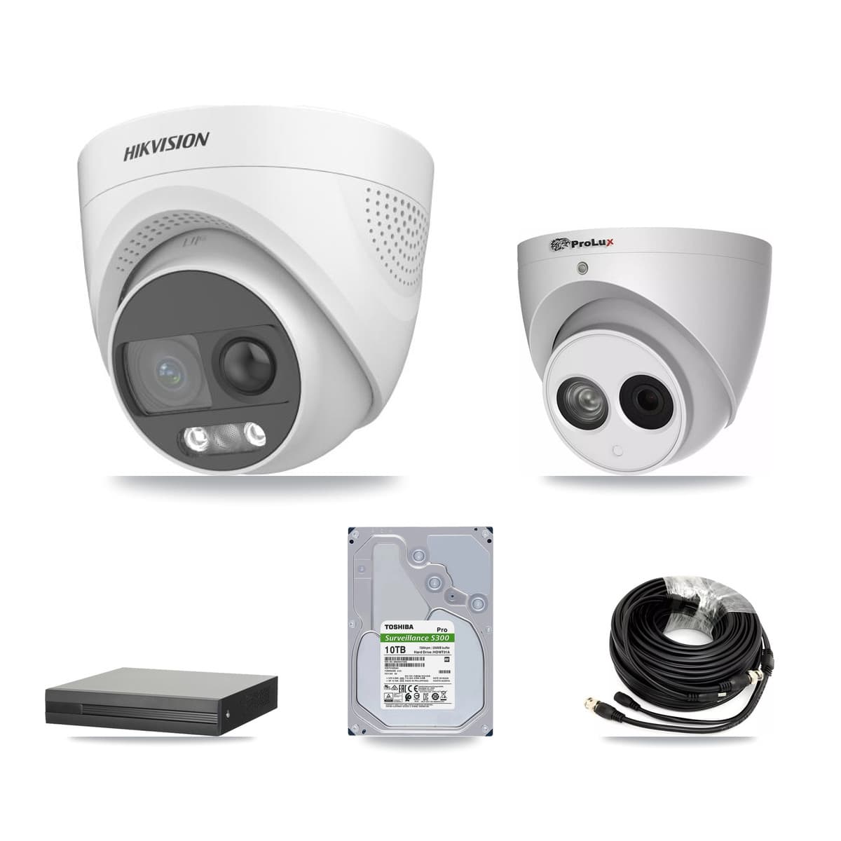 Hikvision & Prolux 8-Channel 4MP – 5MP CCTV Kit — 7 DS-2CE72KF3T 5MP + 1 PXC-612C4W-A 4MP Turret Cameras + 10TB Recording (XVR-3108HS Recorder)