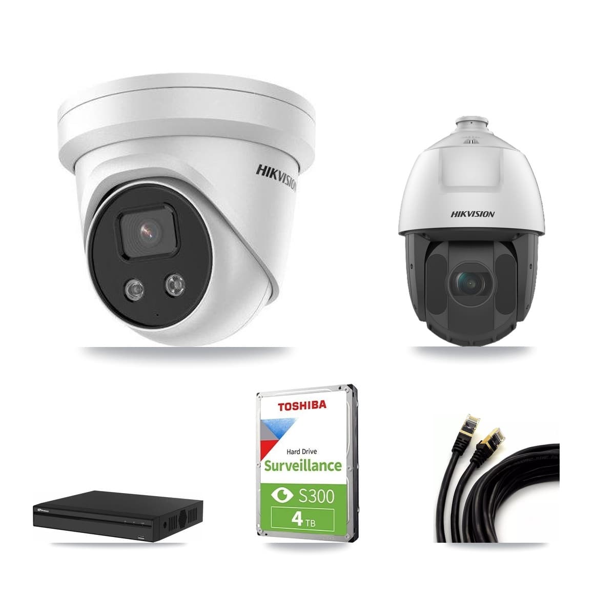 Hikvision & Prolux 4-Channel 2MP – 5MP CCTV Kit — 2 5MP Turret + 1 2MP PTZ Cameras + 4TB Recording