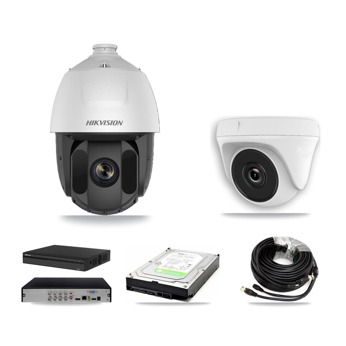 Hikvision & Prolux 8-Channel 2MP CCTV Kit — 1 DS-2AE5225TI PTZ + 1 White HDT-2MP-N20W Dome Cameras + 1TB Recording (PXD-5108HS Recorder) - Image 1