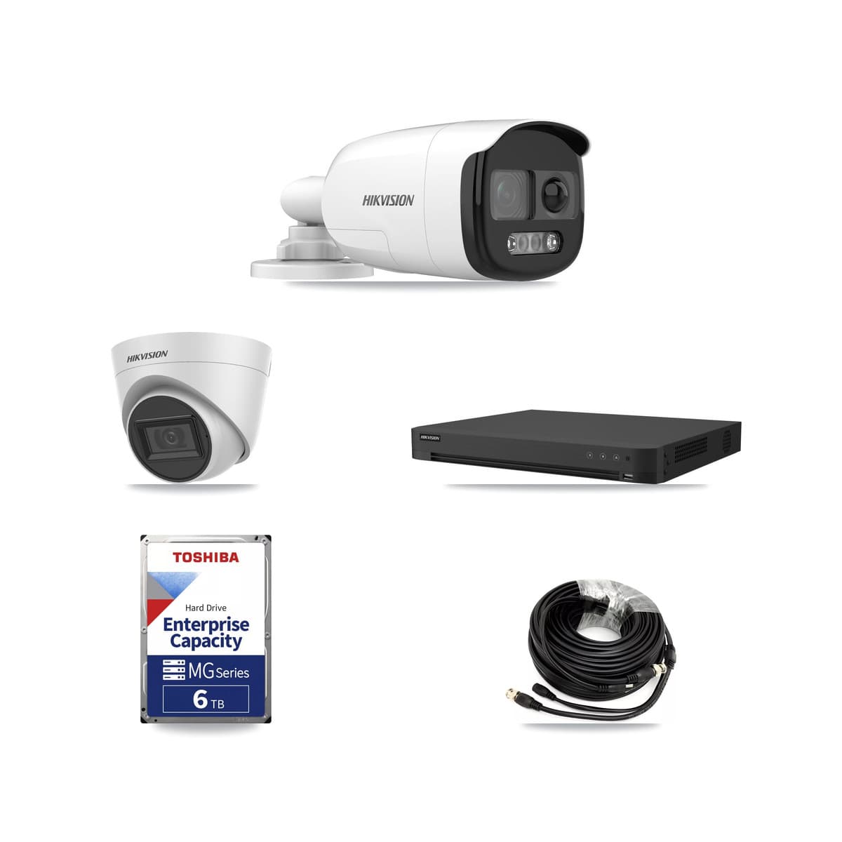 Hikvision 16-Channel 5MP CCTV Kit — 1 Bullet + 1 White Turret Cameras + 6TB Recording (IDS-7216HUHI Recorder) - Image 1