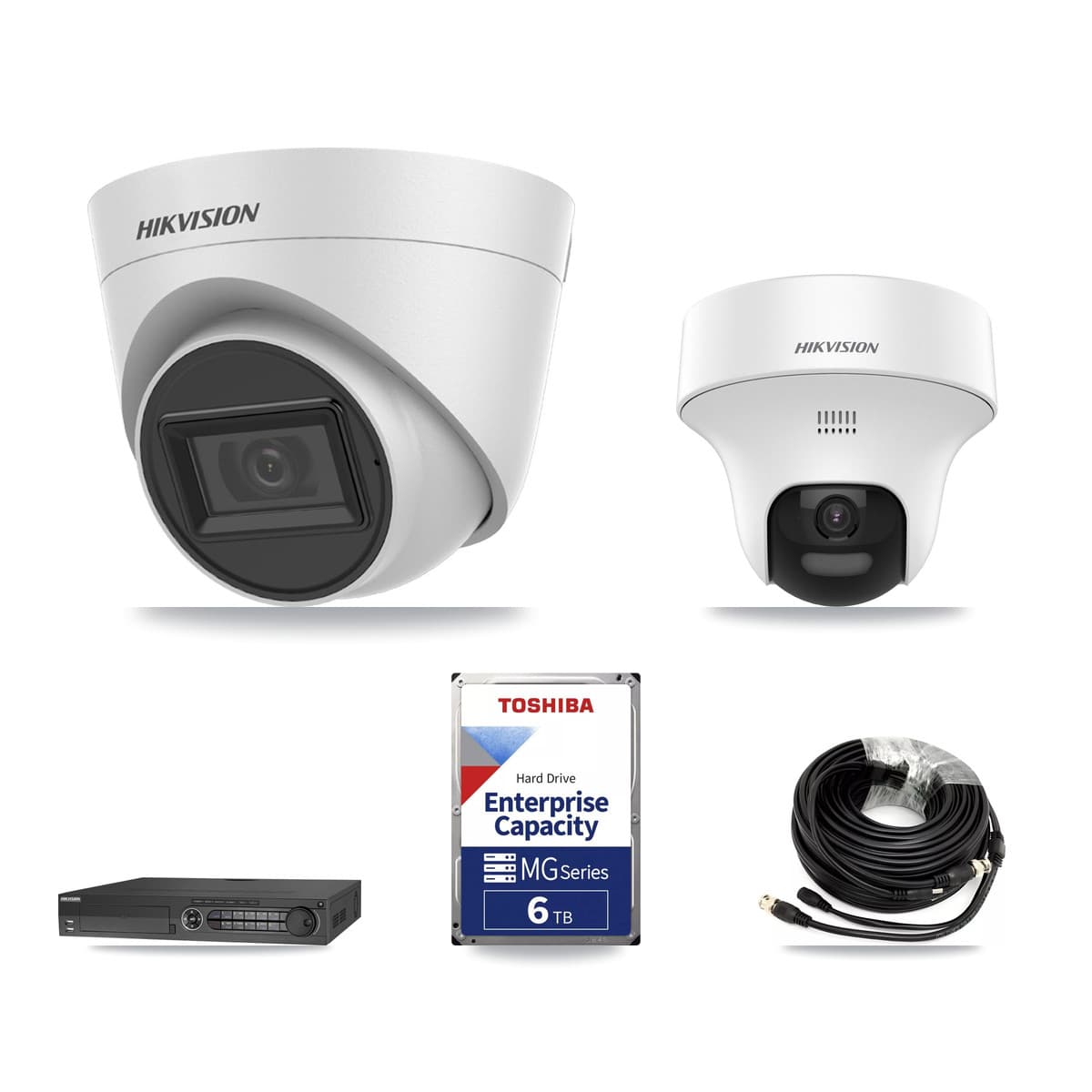 Hikvision 32-Channel 5MP CCTV Kit — 1 DS-2CE70K0T + 4 White DS-2CE78H0T Turret Cameras + 6TB Recording (DS-7332HQHI Recorder) - Image 1