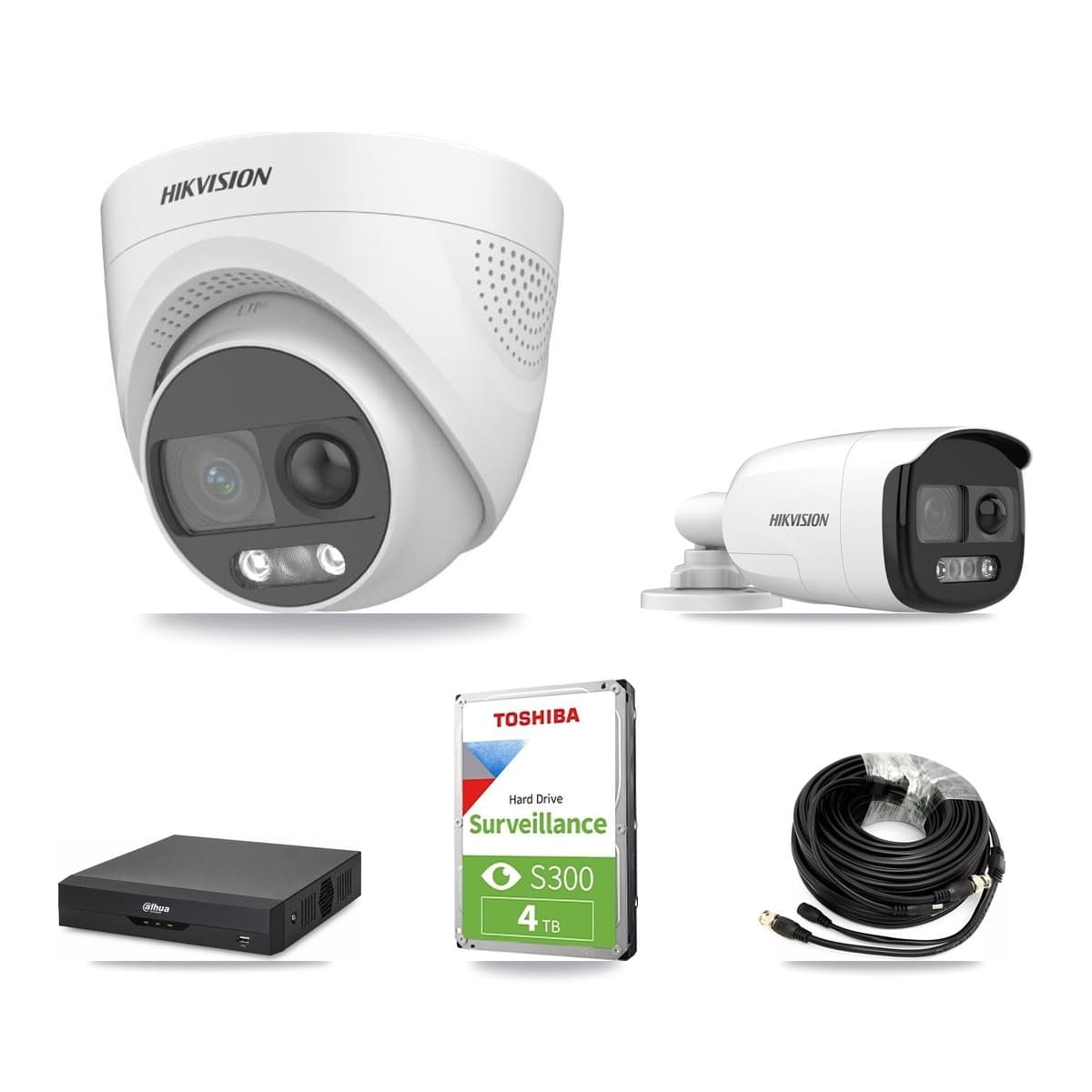 Hikvision & Dahua 4-Channel 5MP CCTV Kit — 1 DS-2CE12KF3T Bullet + 2 DS-2CE72KF3T Turret Cameras + 4TB Recording - Image 1