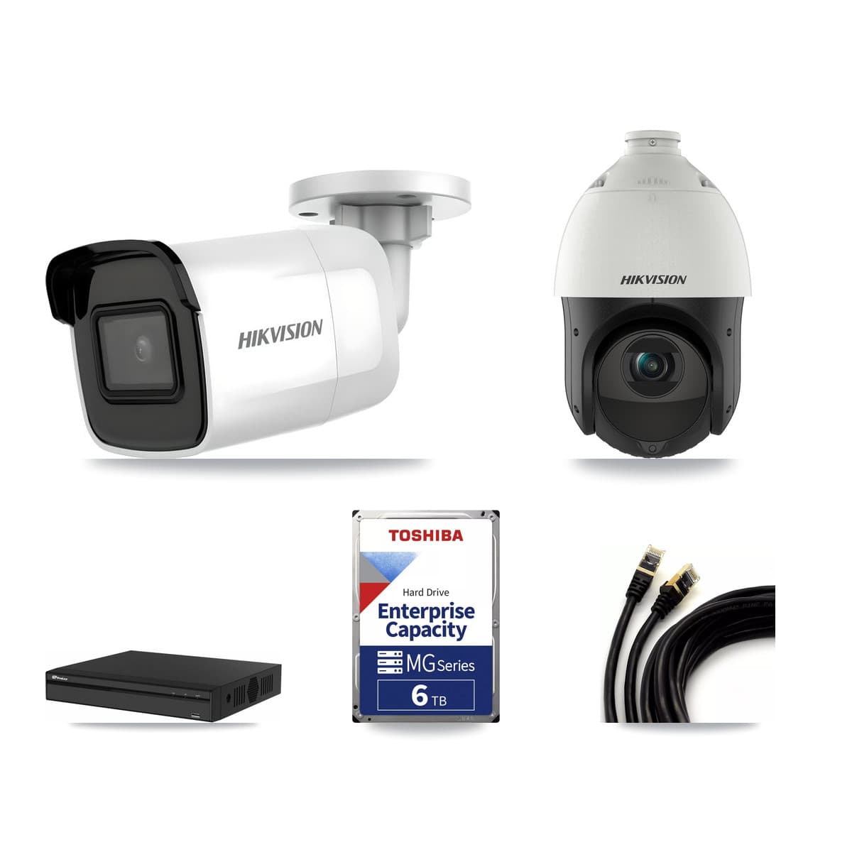 Hikvision & Prolux 4-Channel 4MP – 4K CCTV Kit — 2 4K Bullet + 1 4MP PTZ Cameras + 6TB Recording