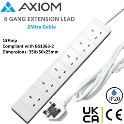 6 Way Power Extension Lead 2m 13A UK Mains Socket Strip